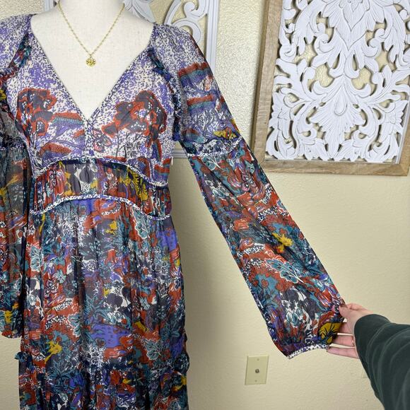 Maeve | Anthropologie Annabella Maxi Dress Boho Tiered Ruffled V-Neck Size 4 - Picture 5 of 11